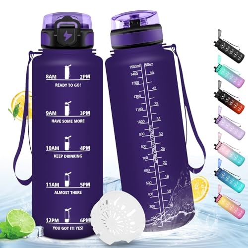Honeyholly Botella Agua, Motivacional 1,5 Litro, Botella Agua Gimnasio, Marcador de Tiempo, Cantimplora, Prueba de Fugas, Botella de Agua, Reutilizable, Botella Gym, para Escuela Camping Fitness