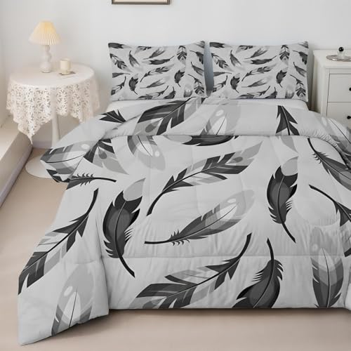 SYHIEGO Edredón de plumas tamaño King, edredón gris sin funda, edredón de microfibra para todas las estaciones, edredón reversible con 2 fundas de almohada, edredón lavable tamaño King 230 x 220 cm,