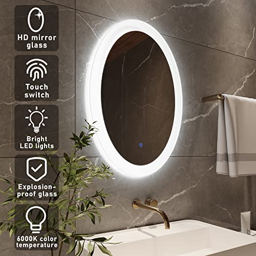 Mirplus 20X28 Inches Oval Bathroom Mirror For Wall,Lighted Mirrors For Bathroom Wall,Lighted Oval Led Mirror For Bathroom/Bedroom,Dimmable Bathroom Vanity Mirror,Defogging Led Mirror For Bathroom #TOP1
