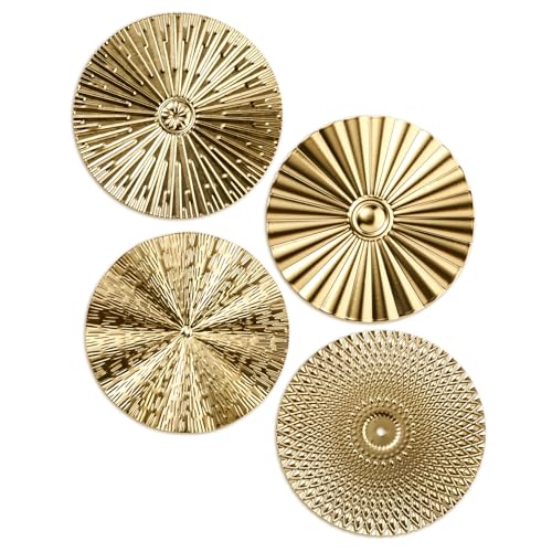 Hicarer 4 Pcs 12 Inch Metal Wall Art Decor Sunburst Hanging Metal Artwork Decor Wall Art Decorations for Home Living Room Office(Gold)