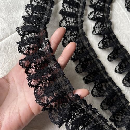 Dressmaking Frilled Trim, 1 Yard 4CM Wide Black Non Elastic Tulle Ruffle for Fringe Wedding Dress Fabric Sewing Accessories Supplies Material