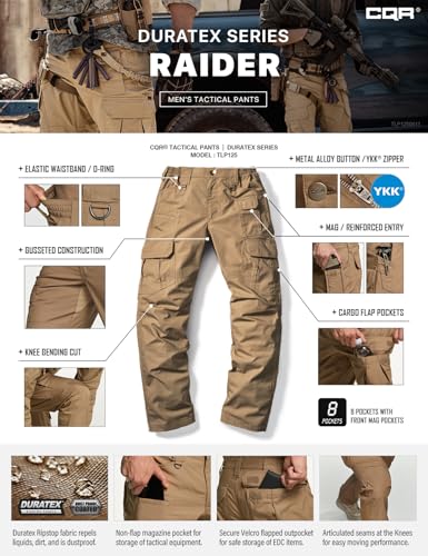 Image of CQR Men's Tactical Pants, Water Resistant Ripstop Cargo Pants, Lightweight EDC Work Hiking Pants, Outdoor Apparel
