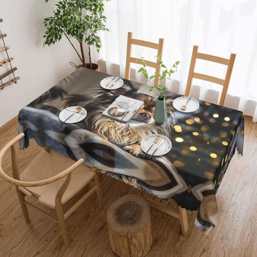 KINGWW Langhaarige Chihuahua Langhaarige Chihuahua Anti-Fett Quadratische Tischdecken für rechteckige Tische, wiederverwendbare und waschbare Tischdecken, Polyester-Stoff-Tischdecken