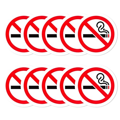 Pegatina de prohibición de fumar, 10 letreros antifumadores, placa de alarma redonda, 3 pulgadas, 7,5 cm, pegatinas no fumar, impermeables, letrero prohibido fumar para vehículos