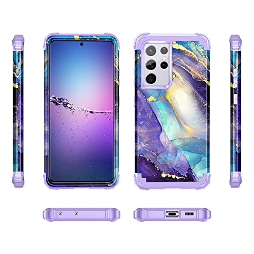 Rancase For Galaxy S21 Ultra 5G Case,Three Layer Heavy Duty Shockproof Protection Hard Plastic Bumper +Soft Silicone Rubber Protective Case For Samsung Galaxy S21 Ultra 5G 6.8 Inch,Purple #TOP1