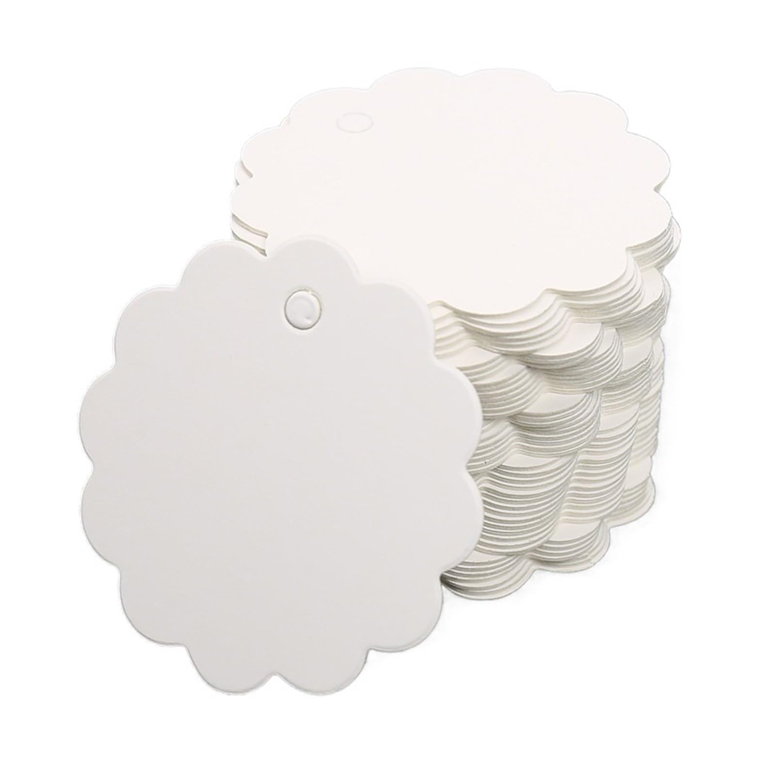200pcs Round Lace Edge Kraft Paper Tags Card Labels with Rope Product Price Marks Garment Tag Shoes Bags Decor Accessories for Wedding Favors(White)