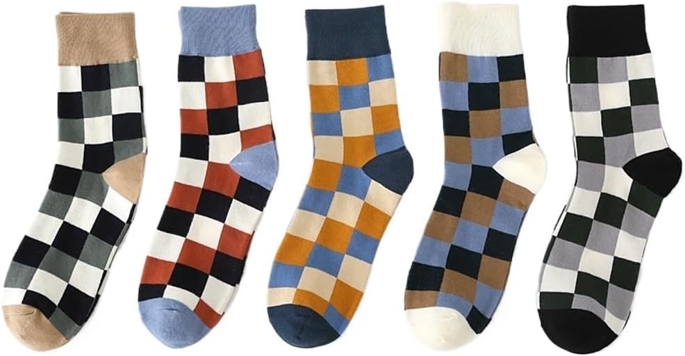 5 Pairs Of Men's Socks Plaid Business Cotton Gentleman Sports