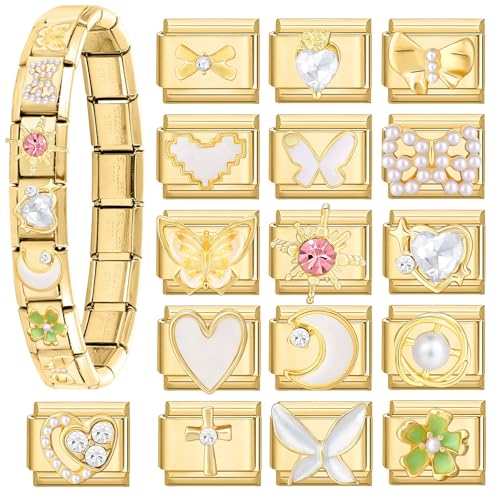 papasgix Italian Charm Bracelet Charms Gold Set with 20pcs Assorted Charms 1pc Opening Tool 9mm Modular Italian Charm Bracelet Links Handmade DIY Jewelry2