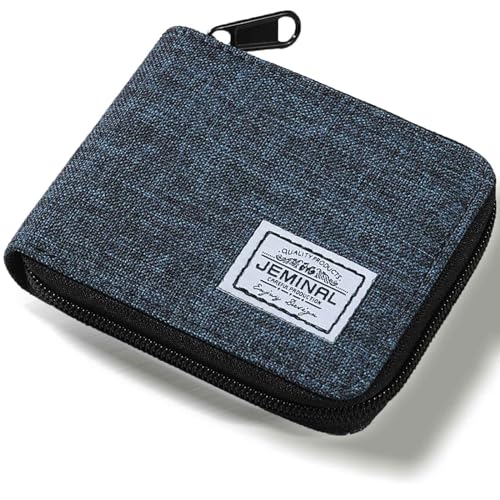 JEMINAL Zip Short Wallet for Men & Women: Boys & Girls Travel Bifold Fabric Canvas Wallet with Card Case - Women' Large Capacity Zip Wallet with Coin Purse Blue