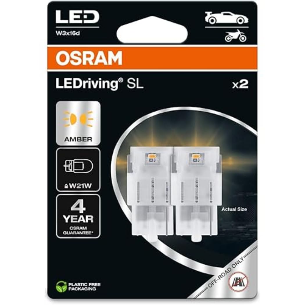 OSRAM LEDriving SL, ≜ W21W, Amber, Double Blister (2 lamps), LED Retrofit, offroad use only
