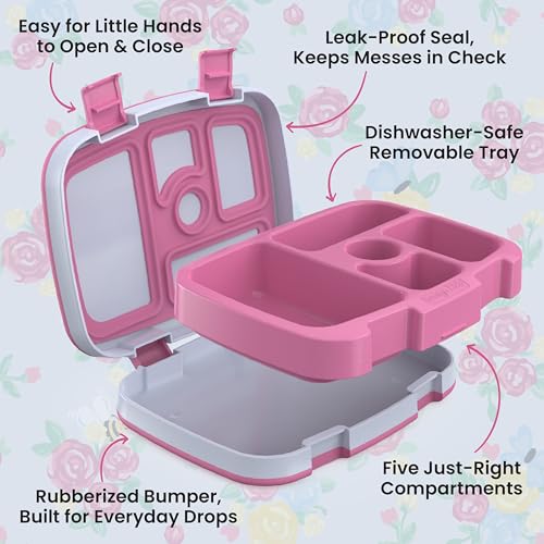 Image of Bentgo Kids Prints Leak-Proof, 5-Compartment Bento-Style Kids Lunch Box - Ideal Portion Sizes for Ages 3-7, Durable, Drop-Proof, Dishwasher Safe, PFAS- & BPA-Free Materials (NEW Blooming Floral)