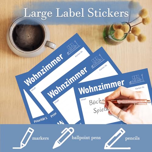 Umzugsetiketten, 80 Stück 14.8x10.5cm Umzugsaufkleber zum Beschriften, Große Farbige Klebeetiketten Moving, Selbstklebend Sticker für Umzugskartons, 8 Farben Etiketten & Aufkleber