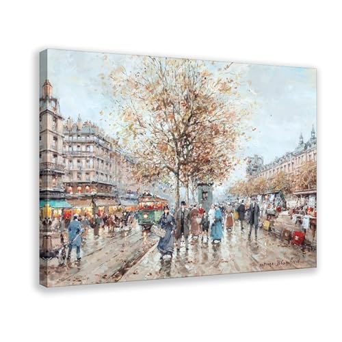 Toile scène de rue de Paris Antoine Blanchard : tableau déco murale bureau avec cadre suspendu