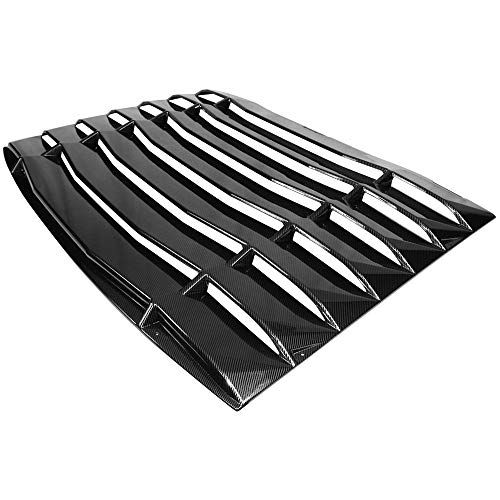 IKON MOTORSPORTS Rear Louver Compatible With 2005-2014 Ford Mustang, IKON Style Black Window Cover with Carbon Fiber Print