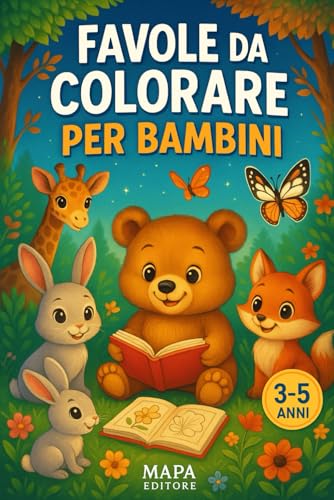 Favole da colorare per bambini 3-5 anni: Libro di storie illustrate da leggere e disegni da colorare con animali teneri, amicizia e valori educativi