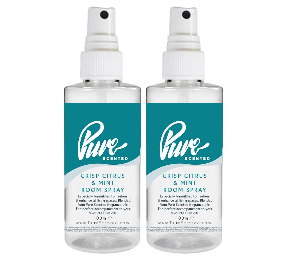 "Pure Scented 200ml Room & Fabric Sprays 2 x 100ml Suitable For Home, Car, Caravan, Work, Gym Bags, Odour Eliminators (2 x 100ml, Crisp Citrus & Mint)"