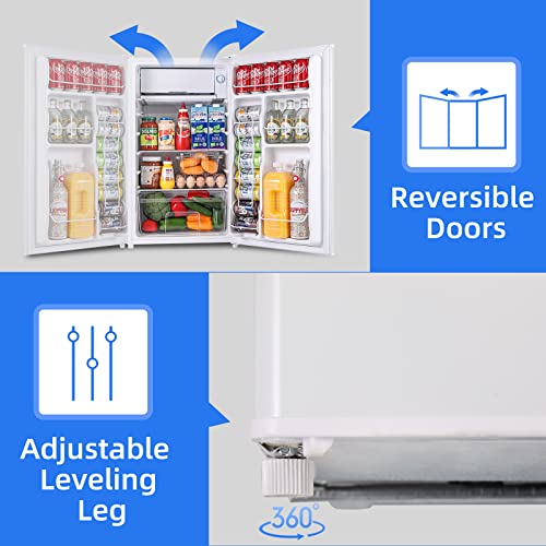 BANGSON Mini Fridge with Freezer, 3.2Cu.Ft, Single Door Small Refrigerator, Energy-Efficient, Low Noise, Mini fridge for Bedroom Dorm and Office, White - Thumbnail 6