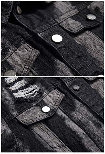 Image of LZLER Men's Denim Jackets Distressed Destroyed Classic Vintage Slim Fit Ripped Fashion Trendy Trucker Jean Jackets