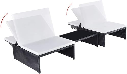 Miniatura 3 de Sillas de patio, tumbonas para exteriores, juego de 2, tumbonas de piscina para cubierta, tumbonas, tumbonas de 2 piezas con mesa de ratán de