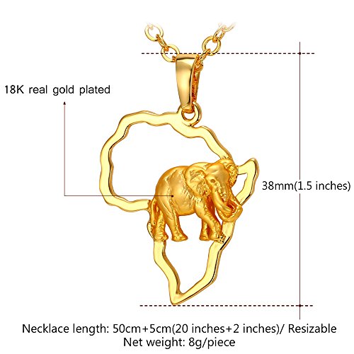 U7 Collana Pendente Mappa Africa Elefante, Catena