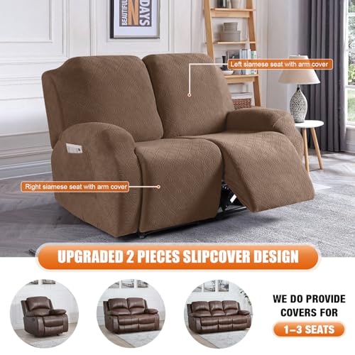 Image of VANSOFY Oversized Recliner Cover, 2-Pieces Stretch Reclining Couch Cover with Pockets Loveseat Sofa Slipcovers Soft Washable Furniture Protector for Dogs Cats(Light Coffee)