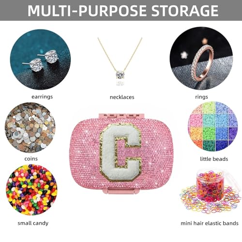 Image of Cute Pill Organizer Small Bling Pill Case for Purse Medicine Vitamin Container Holder Daily Pill Box Container for Women Travel Medicine Kit(Letter C Pink)