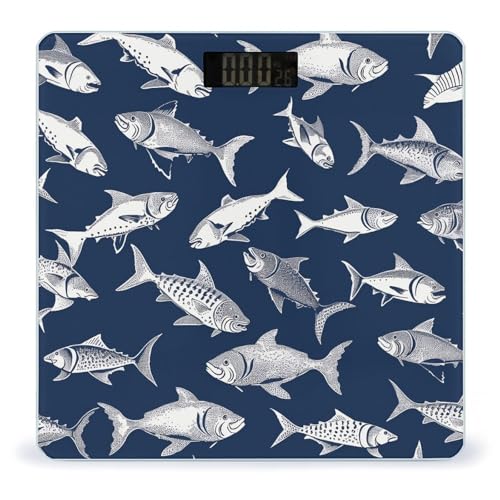 Báscula digital para baño con diseño peces marinos
