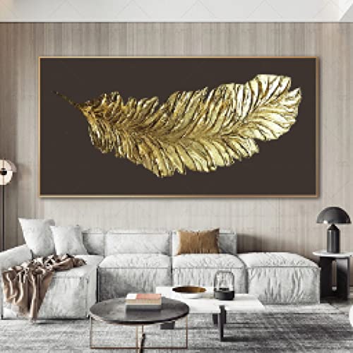 Luxury posters wall art pour salon abstrait motif plume dorée moderne 90x180cm
