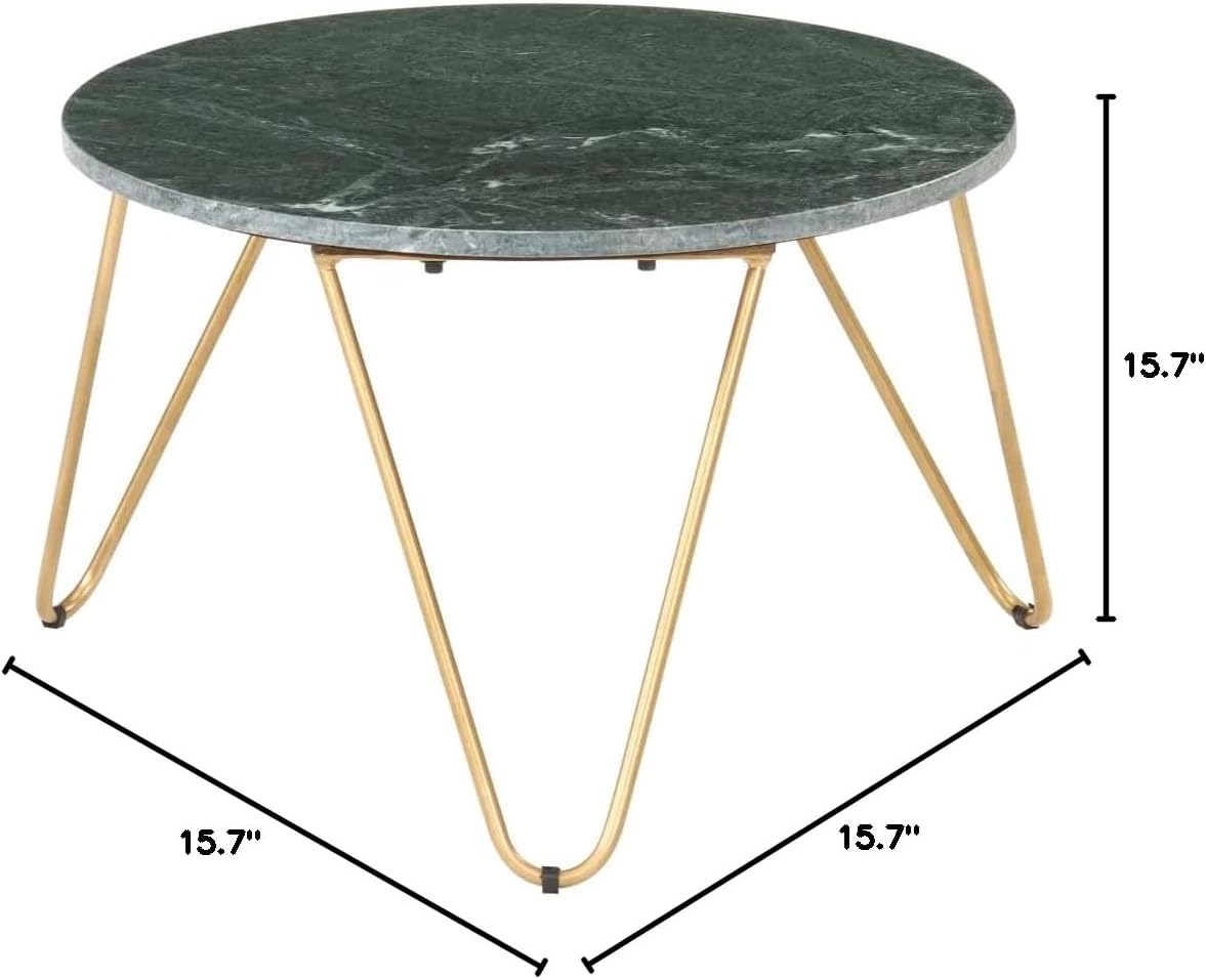 vidaXL Green Real Stone Marble Texture Modern Square Coffee/End Table - Iron Frame - Living Room, Bedroom Decor
