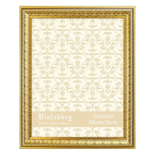Image of VIOLABBEY 11x14 Picture Frame Gold, Vintage Photo Frame | Antique Ornate Frame, for Wall or Tabletop Display, Classic Design for Home Office Decor, Fits 11x14 Pictures