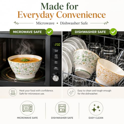 Image of Ceramic Bowl Set of 4, 450 ML - Microwave Safe Dinnerware, BPA & Lead-Free Serving Bowls, Chip Resistant Floral Bowls for Snacks, Rice, Elegant Kitchenware for Dining, Serving & Gifting