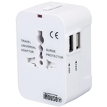 Universal Travel Adapter, All International Conversion Plug, 2 USB Ports, Worldwide
