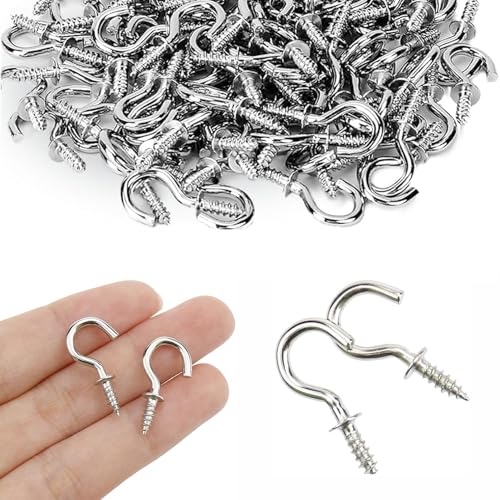 100 Pcs Screw in Hooks 20mm Small Cup Hooks Safe for Securing Metal Ceiling Screw Hook Plants Ceiling Hanging Screws Hook for Securing Cables Wires Hanging Lights Indoor and Outdoor Use(Silver)