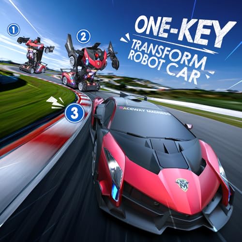 Image of Holyton 1:10 Transforming RC Car, Large Gesture-Sensing Remote Control Car with One-Button Transformation, LED Lights, Fog Spray, 2 Rechargeable Batteries for 80-Min Playtime, Gift for Kids Ages 5-12