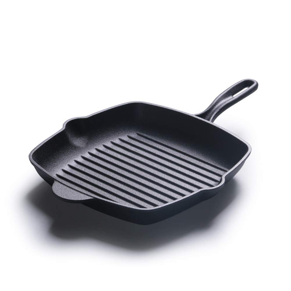 Quadratische Grillpfanne aus Gusseisen, quadratische Bratpfanne/fettfreie Fritteuse, & Elektroherde, zum Braten von Steaks, BBQ-Bratpfanne, schwarz