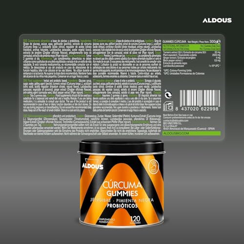Miniatura 6 de Cúrcuma Con Jengibre Y Pimienta Negra Probióticos - 2500 Mg - 120 Gominolas - Sabor Natural A Mango Y Jengibre Picante - Antioxidante Y Antiinflamatorio Natural - Fuente De Curcumina Y Piperina