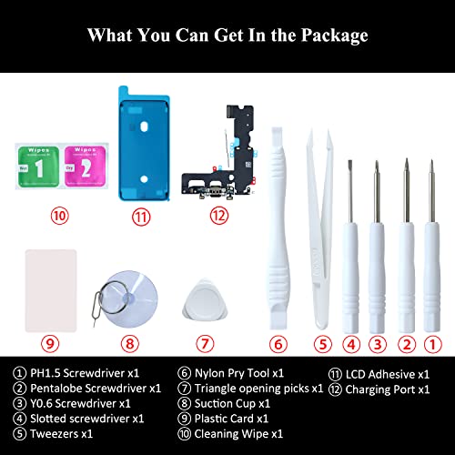 Lozop For Iphone 7 Plus Charging Port Replacement, Dock Connector, Microphone & Antanna Cable Assembly With Repair Tools For Iphone 7 Plus 5.5 Inch All Carriers (Black) #TOP3