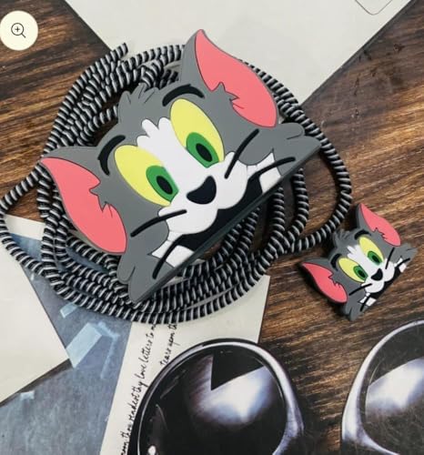 Image of VEROX Charger Cover for C Type Case Compatible with Samsung 25W Adapter Charger Cover and Full Charger Cable Protector Cartoon Design- Tom