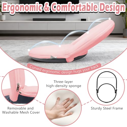Image of Floor Chair Floor Cushion Folding Padded Gaming Chair Adjustable 5-Position Floor Seat with Back Support for Kids Adult Great for Gaming Reading Meditating