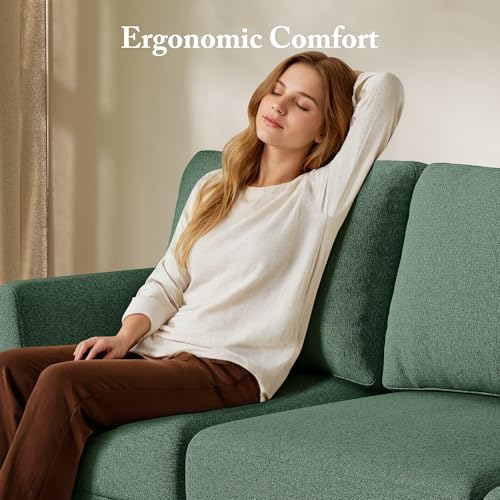 Image of Busaurus 3 Seater Sofa Couch with Deep Seats, 89 inch Mid Century Modern Upholstered Sofa with Armrests, Comfy Couches for Living Room, Bedroom, Apartment and Office (Green)