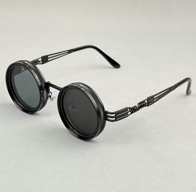 Image of Adjustable Tint Sunglasses, 1-9 Gear Adjustable Polarized Sunglasses with ND Filter Lenses, Round Black Lens for Men & Women, UV Protection for Driving, Fishing, and Outdoor Use.