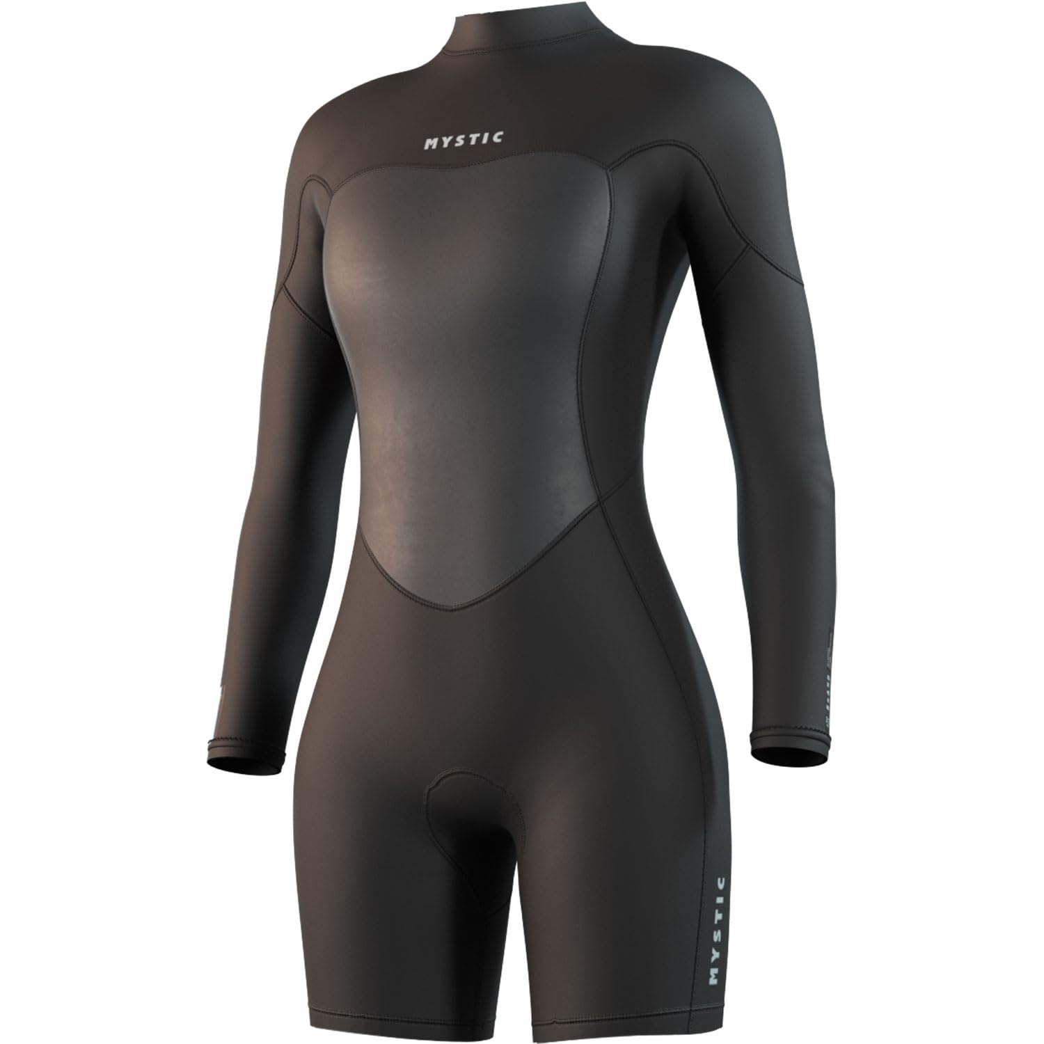 Mystic Watersports - Surf KiteSurf & Windsurfing Womens Brand Long Arm 3/2mm Back Zip Flatlock Shorty Wetsuit - Black