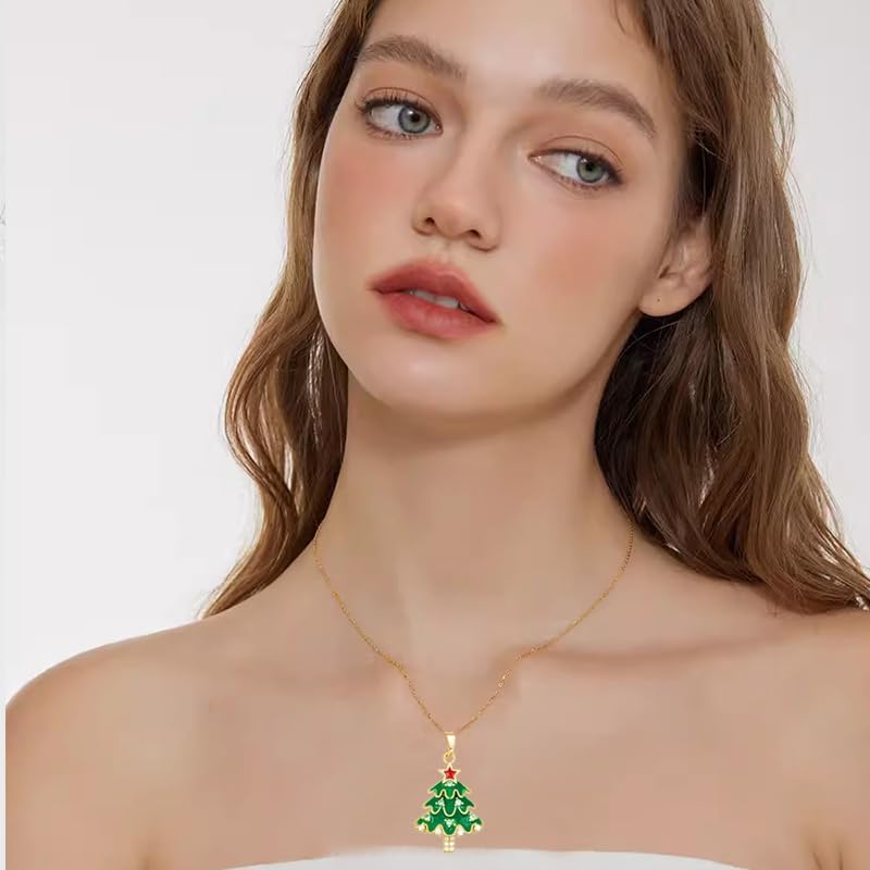 14k Gold Plated Christmas Stocking Pendant Necklace Dainty Rhinestones Christmas Tree Pearl Santa Hat Necklace Xmas New Year Jewelry Gift - Image 3