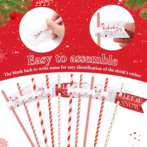 50 pitillos de papel navideños rojo y blanco Hushee miniatura 3