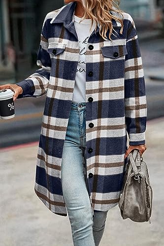 Image of PRETTYGARDEN Womens Plaid Shacket Jacket Flannel Shirts
