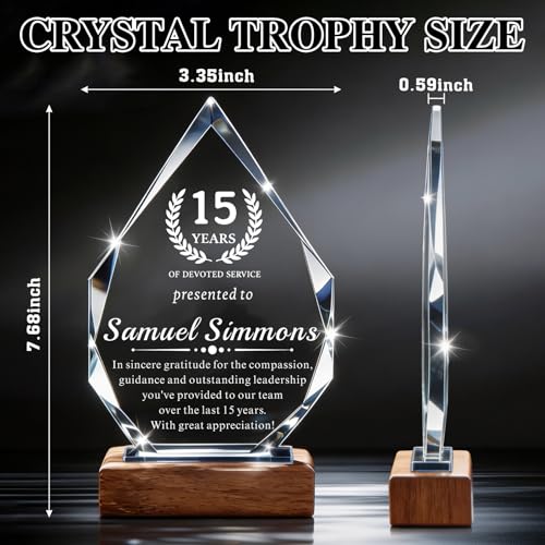 Image of Custom Crystal Award Trophy, Personalized Trophy with Company Logo & Text