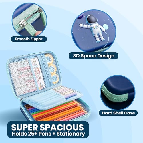 Image of Famyo Blue Astronaut & Space Pencil Box for Kids | Hard Shell School Stationery Organizer | Aesthetic Pencil Case for Boys & Girls | Cute Stationery Item for School & Travel
