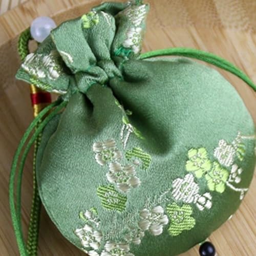 Bolsa de saquitos china vacía con bordado y borlas miniatura 7