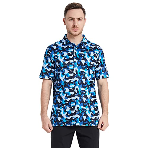 Image of Golf Shirts for Men Dry Fit Short Sleeve Print Performance Moisture Wicking Polo Shirt