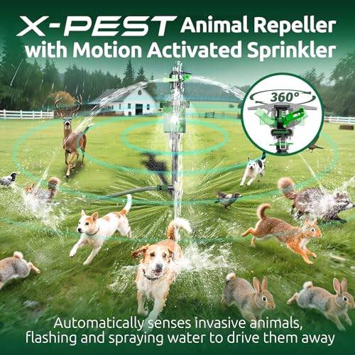 Image of Motion Activated Animal Repeller with Water Sprinkler, Solar Powered Deer Repellent Devices, IP65 Waterproof Cat Repellent Outdoor with Flashing Light, Deter Foxes Skunks Dog Raccoons from Garden